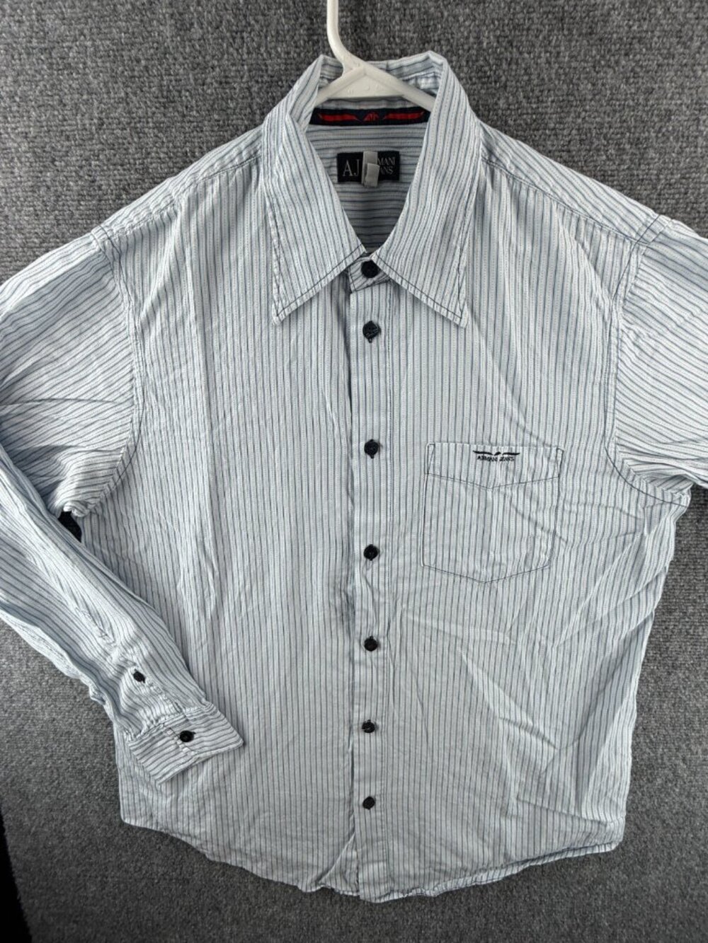 Armani Jeans Blue Striped Long Sleeve Button Up Shirt Small Pocket Designer Men